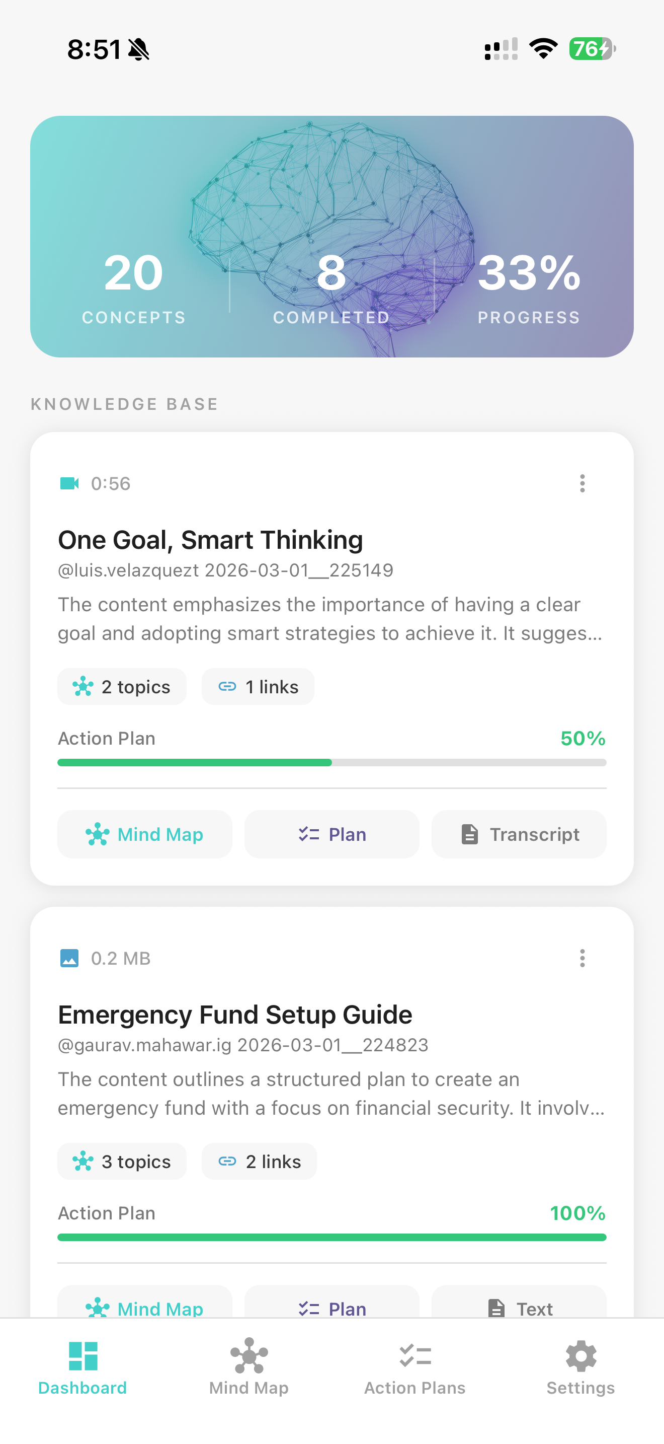 Your knowledge hub — everything you've learned, organized in one place